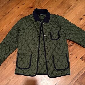 Child’s Olive Quilted Jacket with Black Trim